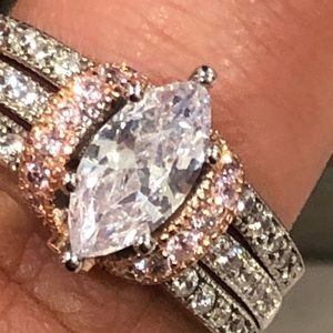 Sterling Silver Two-tone Clear Marquise CZ Set Ring